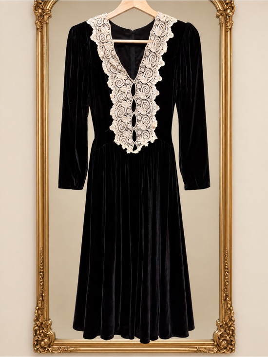 Jessica McClintock Dresses & Skirts - 1980s-1990s Vintage Jessica McClintock Black Velvet Dress